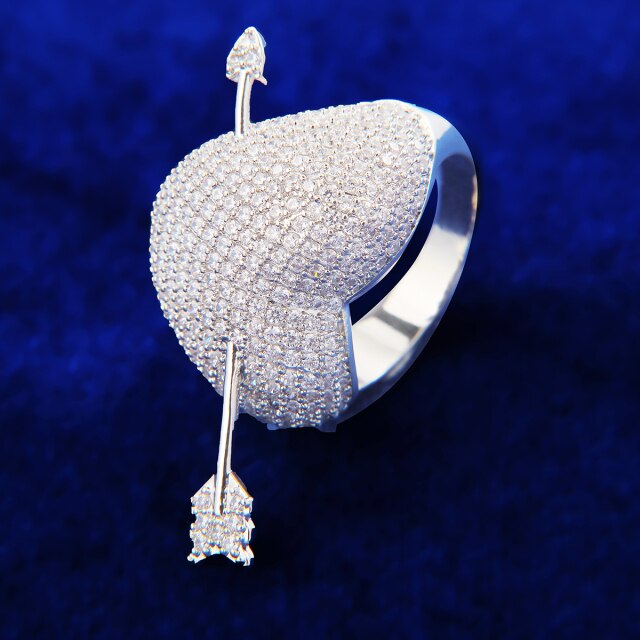 Cupids Arrow True Micro Pave Iced Blinged Out Silver Rose Yellow Gold Heart Rings