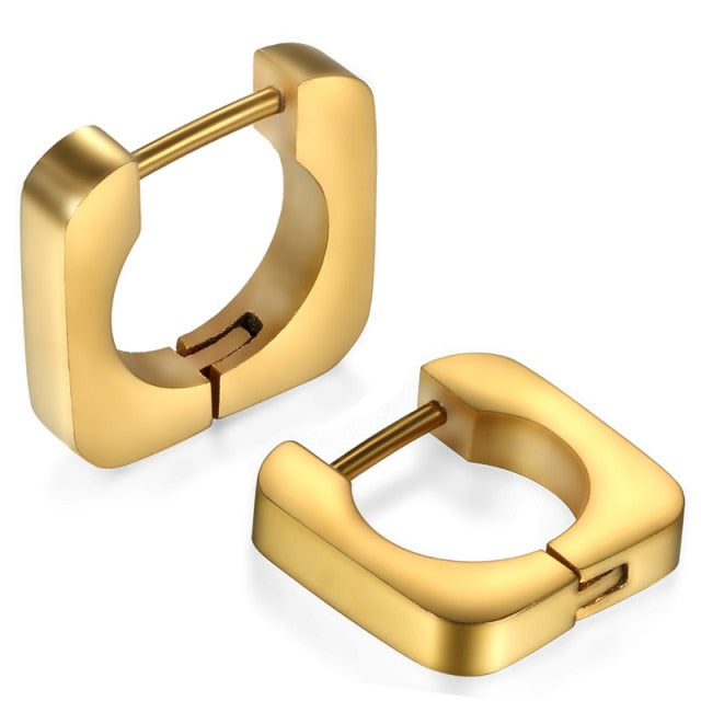 Simple Square Unisex Gold Silver Black over Stainless Steel Huggie Style Hoop Earrings