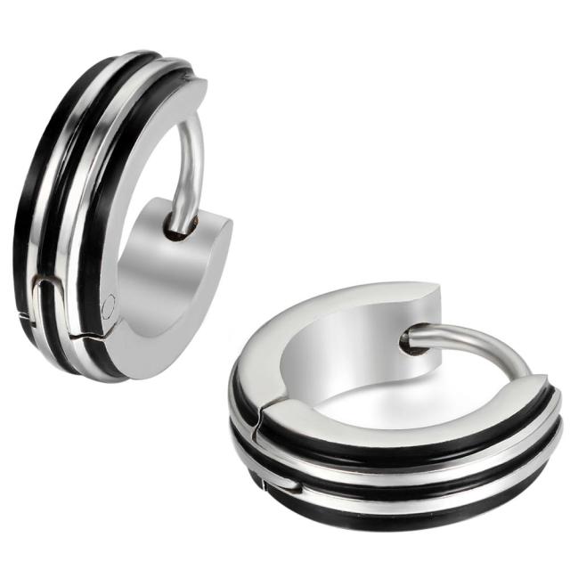 Mens Ultra Fashion Striped The Unique Man Stainless Steel Huggie Hoop Bling Earrings