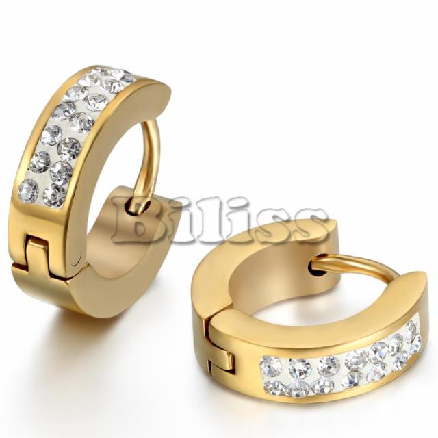 Solid Stainless Steel Iced Blinged Out Small Hoop Huggie Style Hip Hop Earrings