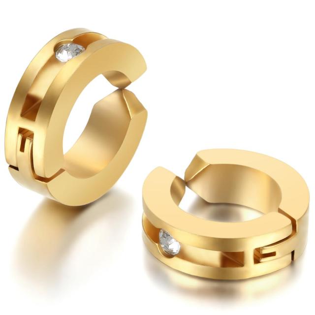 No Tarnish Stainless Steel No Piercing Clamp Huggie Hoop Bling Earrings