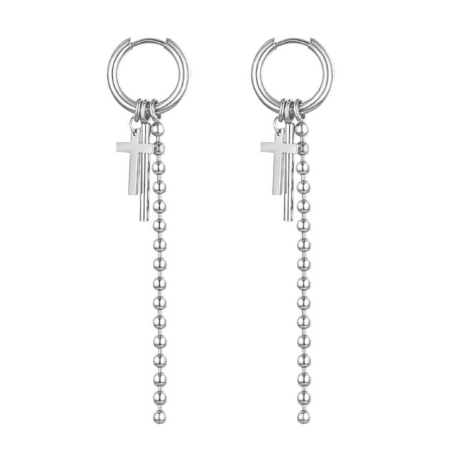 14k Gold Silver Black Stainless Steel Hip Hop Dangling Cross Earrings