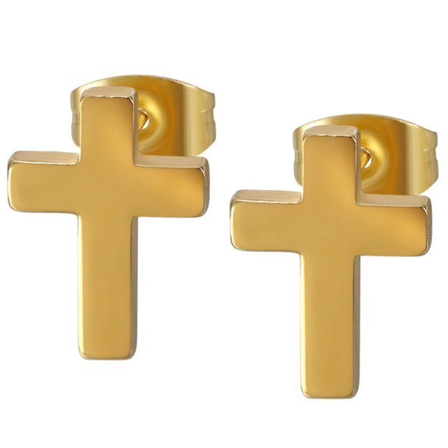 Mens 14k Gold Silver Black Solid No Tarnish Stainless Steel Prayer Cross Earrings