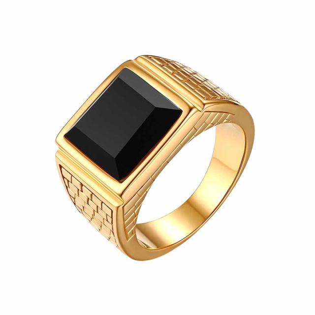 Mens 14k Gold over Solid Stainless Steel Black Onyx Bling Rings