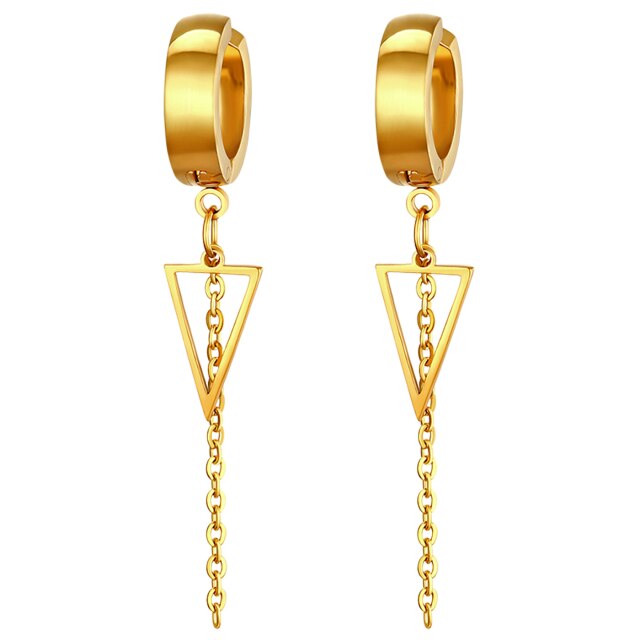 Triangle Chain Dangling Gold Silver Black over Solid Stainless Steel Earrings