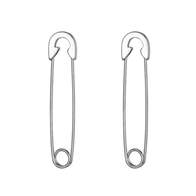 Punk Rock Unique Design Gold Silver Rainbow Color Stainless Steel Saftey Pin Earrings