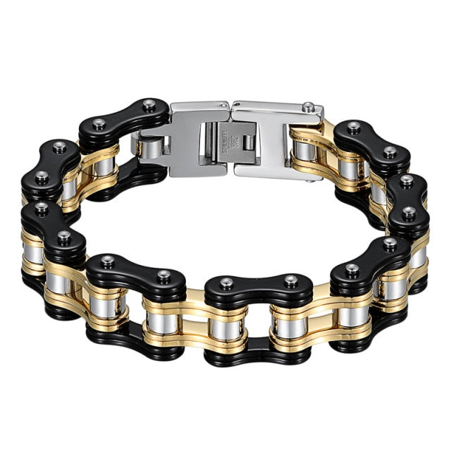 15mm Mens Biker Motorcycle Link Two Tone Stainless Steel Chain Link Bracelets