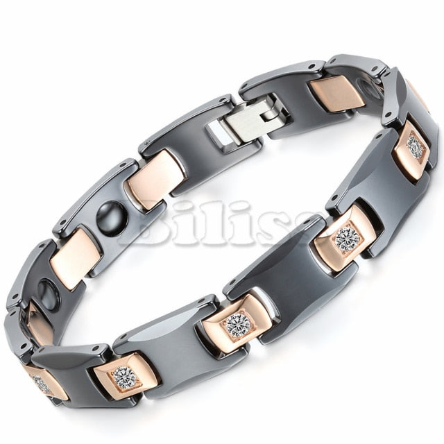 Mens His and Hers Bioenergy Magnetic Germanium Ceramic No Fade Stainless Steel Bracelets