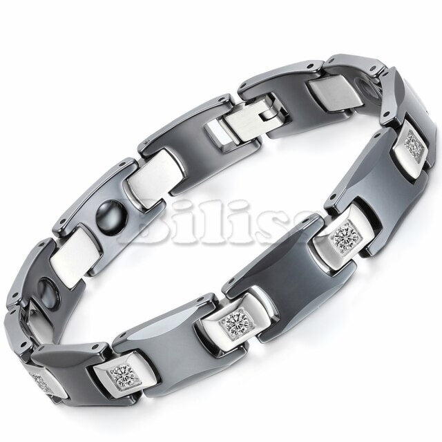 Mens His and Hers Bioenergy Magnetic Germanium Ceramic No Fade Stainless Steel Bracelets