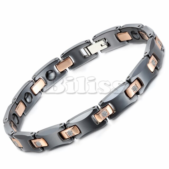 Mens His and Hers Bioenergy Magnetic Germanium Ceramic No Fade Stainless Steel Bracelets