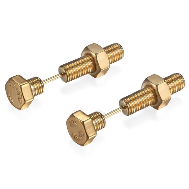 Rock Star Gold Silver Black Screw Bold Stainless Steel Earrings