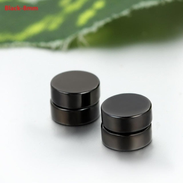 Non Piercing Magnet Magnetic Stainless Steel Bling Round Stud Earrings