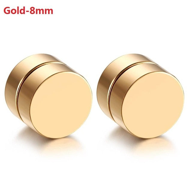 Non Piercing Magnet Magnetic Stainless Steel Bling Round Stud Earrings
