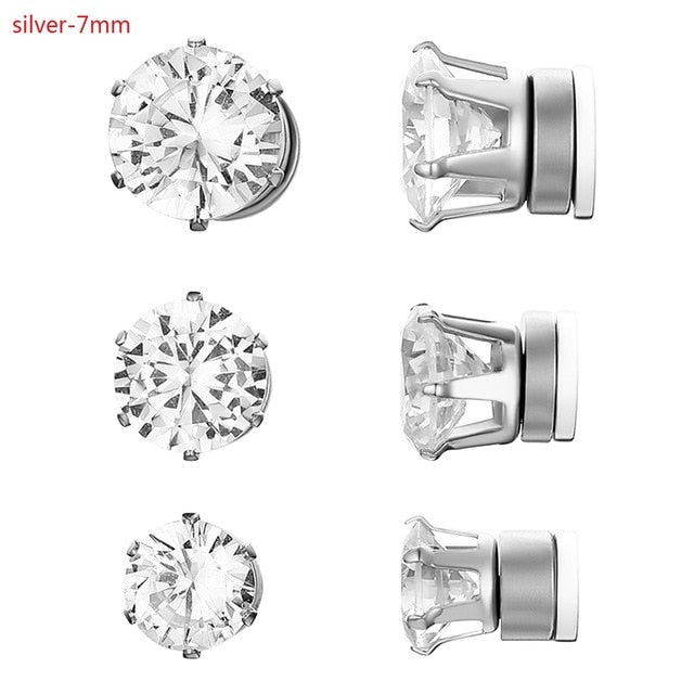 Non Piercing Magnet Magnetic Stainless Steel Bling Round Stud Earrings