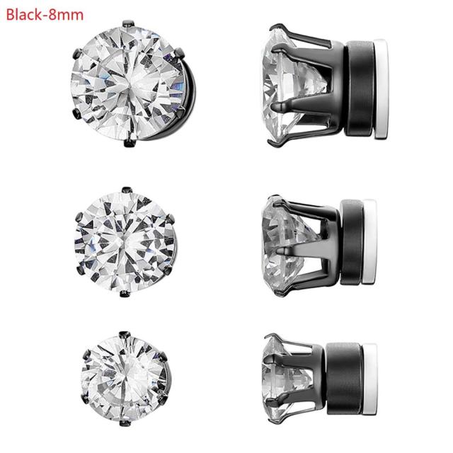 Non Piercing Magnet Magnetic Stainless Steel Bling Round Stud Earrings