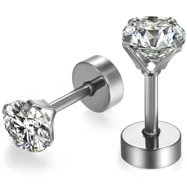 5mm -8mm CZ Stud Solid No Tarnish Stainless Steel Bling Bling Earrings