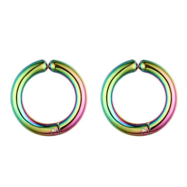 Non Piercing Black Silver Gold over Stainless Steel Circle Round Ear Clip Earrings