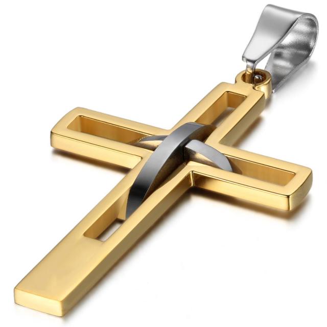 Retro Stainless Steel Gold Black Blue Silver Christian Cross Pendant Chain Necklace