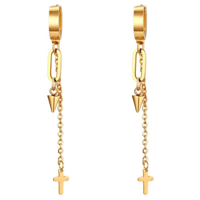 Stainless Steel Huggie Style Cross Star Clip Street Wear Earrings