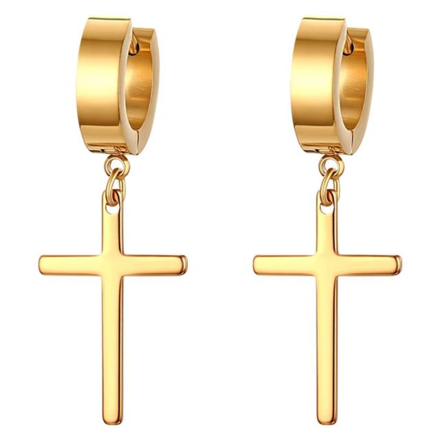 Stainless Steel Huggie Style Cross Star Clip Street Wear Earrings