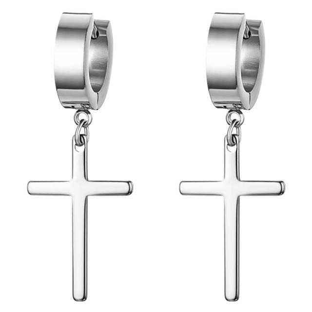 Stainless Steel Huggie Style Cross Star Clip Street Wear Earrings