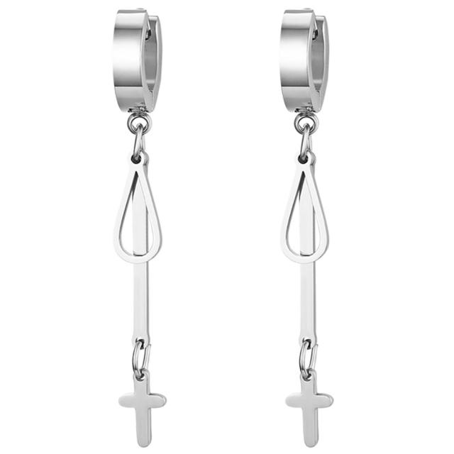 Stainless Steel Huggie Style Cross Star Clip Street Wear Earrings