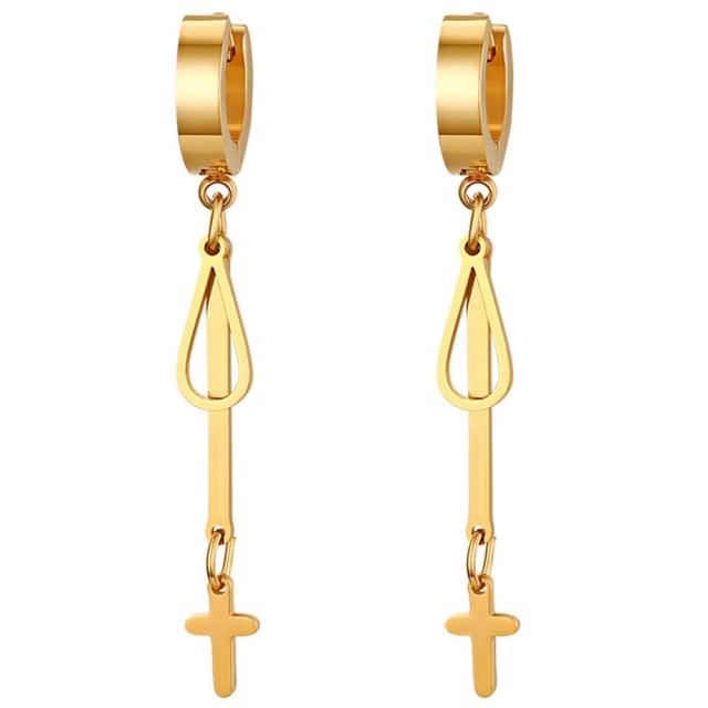 Stainless Steel Huggie Style Cross Star Clip Street Wear Earrings