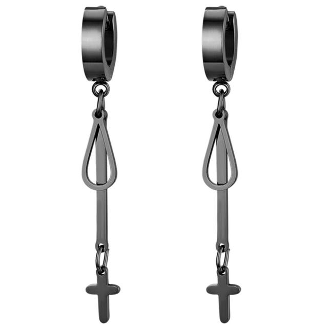 Stainless Steel Huggie Style Cross Star Clip Street Wear Earrings