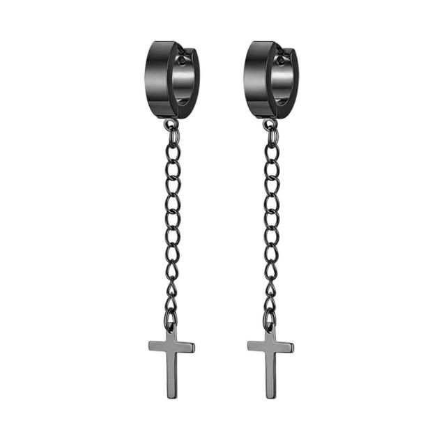 Stainless Steel Huggie Style Cross Star Clip Street Wear Earrings