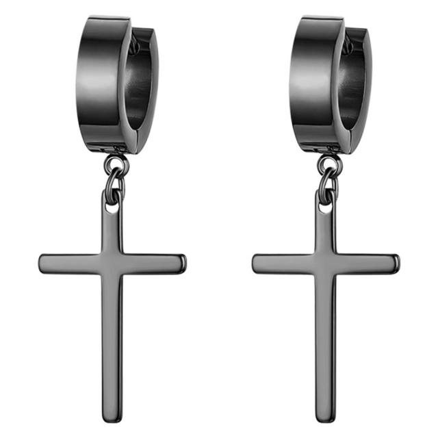 Stainless Steel Huggie Style Cross Star Clip Street Wear Earrings