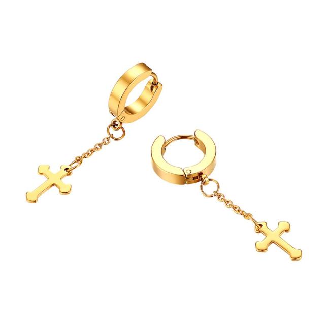 Stainless Steel Huggie Style Cross Star Clip Street Wear Earrings