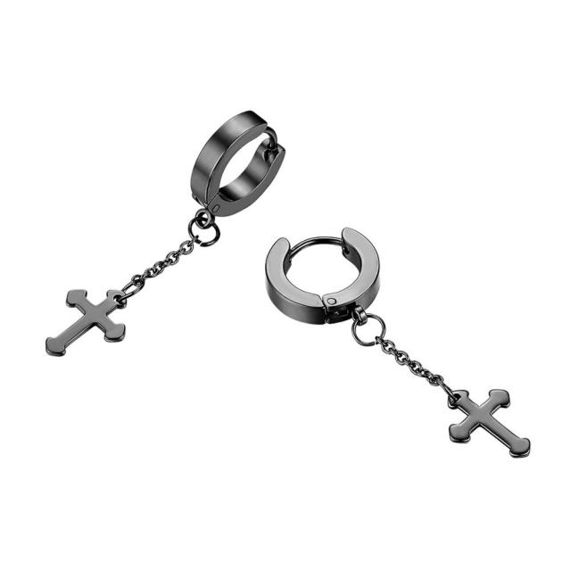 Stainless Steel Huggie Style Cross Star Clip Street Wear Earrings