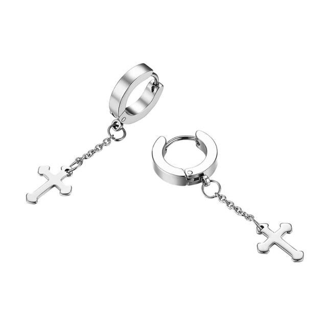 Stainless Steel Huggie Style Cross Star Clip Street Wear Earrings