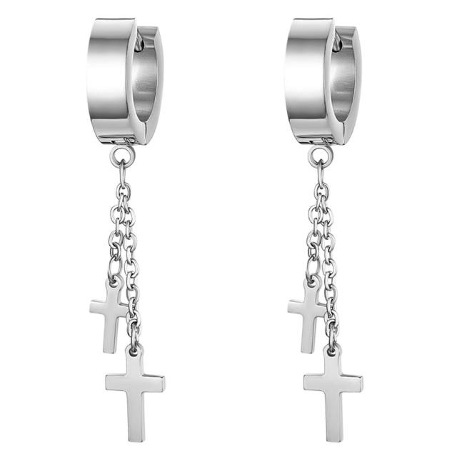 Stainless Steel Huggie Style Cross Star Clip Street Wear Earrings