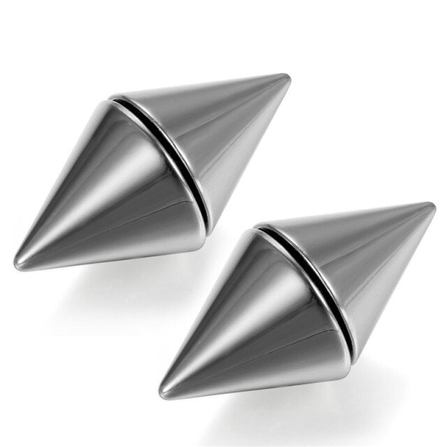 Magnetic Stainless Steel Spike Rivet Magnet Non Piercing Street Wear Earrings