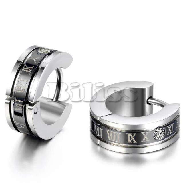 Bling Bling Stainless Steel Roman Numerals Big Boy Blue Gold Black Huggie Earrings