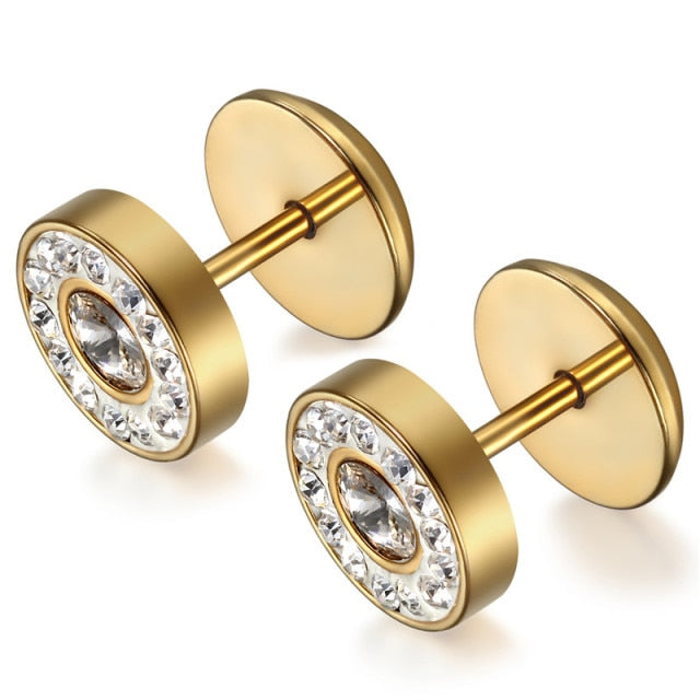 14k Gold Silver Over Stainless Steel Screw Back Bling Bling Earrings