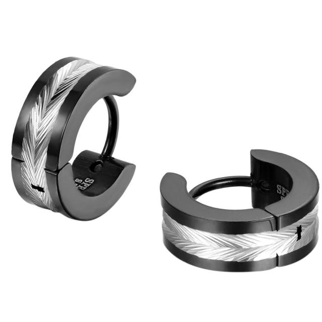 Mens Black Blue Gold Silver Designer Stainless Steel Street Wear Huggie Earrings