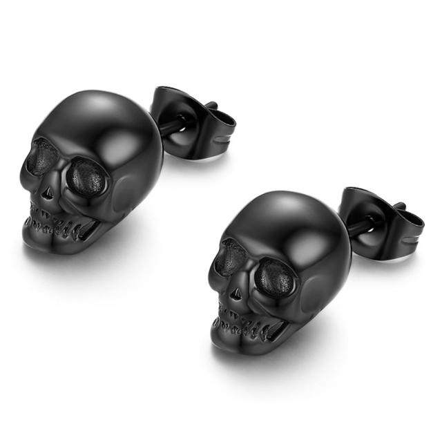 14k Gold Silver Black Stainless Steel Skeleton Skull Rocker Earrings
