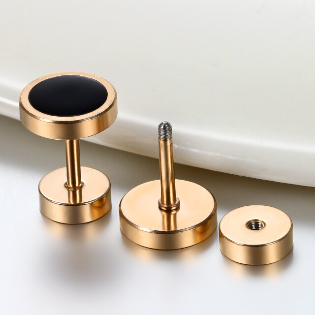6mm - 12mm Gold Silver Black White Hole Style Screw Back Stainless Steel Earrings