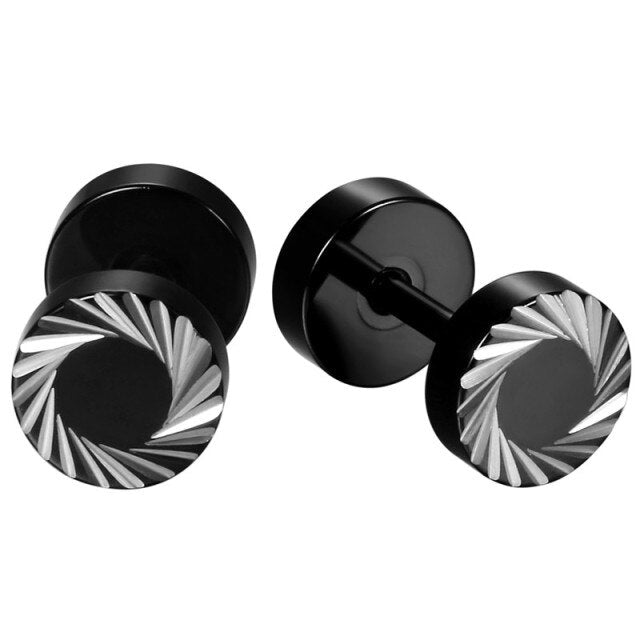 Mens Black Barbell Screw Back Stainless Steel Street Wear Earrings
