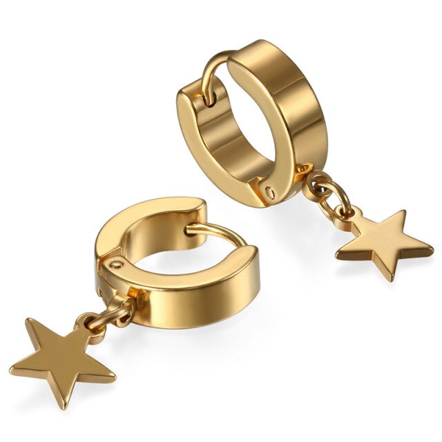 Black Silver 14k Gold over Stainless Steel Huggie Super Star Hoop Earrings