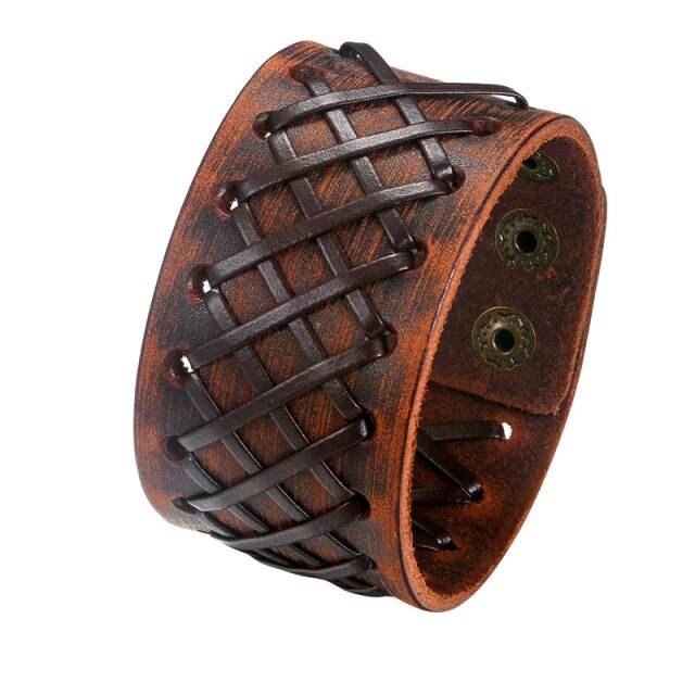 Mens Wide Cuff Pharaoh Fashion Spike Rivet Adjustable Leather Wristband Bracelets