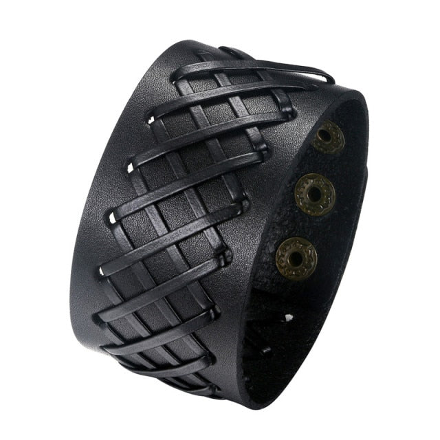 Mens Wide Cuff Pharaoh Fashion Spike Rivet Adjustable Leather