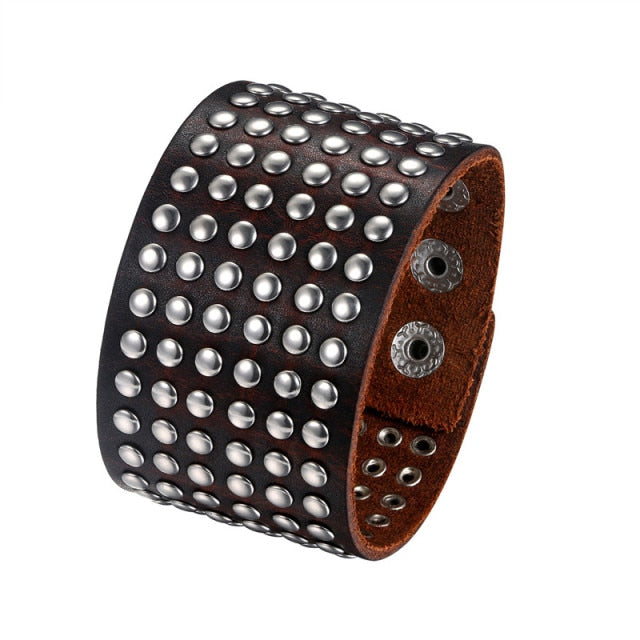 Mens Wide Cuff Pharaoh Fashion Spike Rivet Adjustable Leather Wristband Bracelets