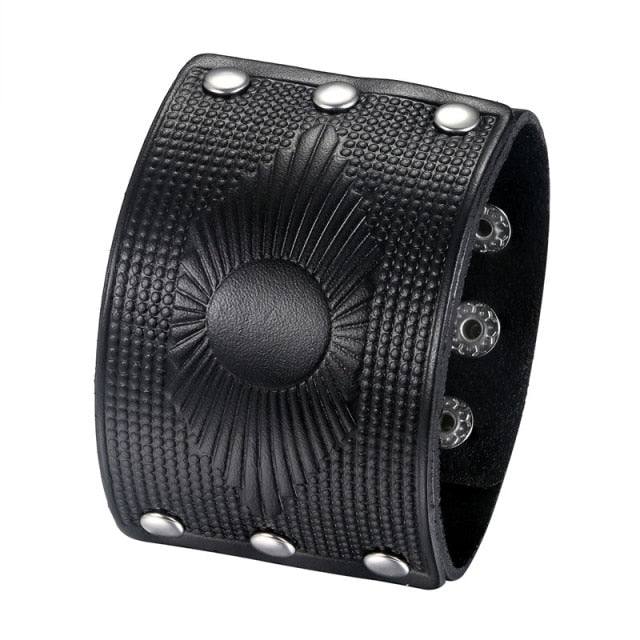 Mens Wide Cuff Pharaoh Fashion Spike Rivet Adjustable Leather Wristband Bracelets