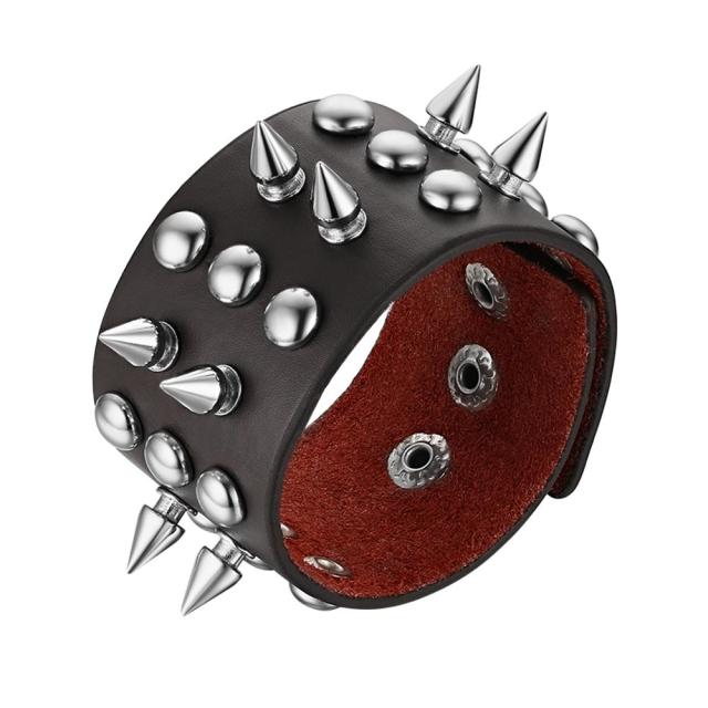 Personality Street Wear Punk Goth Rock Spikes Riveted Wide Leather Cuff Style Bracelets