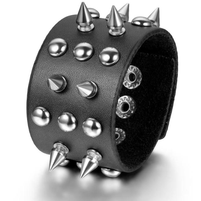 Personality Street Wear Punk Goth Rock Spikes Riveted Wide Leather Cuff Style Bracelets