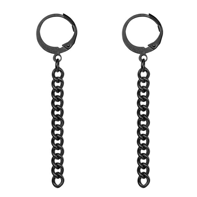 Stainless Steel High Fashion Hoop Tassel Dangling Earrings