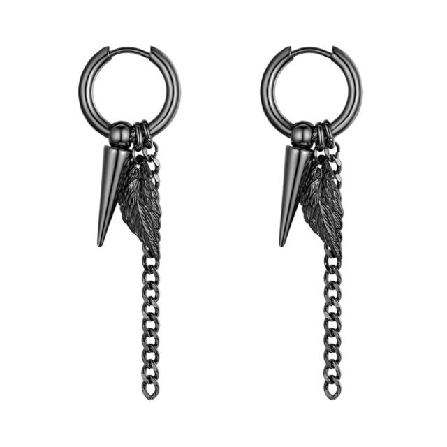 Stainless Steel Tribal Feather Rivet Peace Elephant Dangle Drop Unisex Earrings